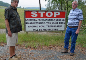 VIRGINIA ANNABLE | NEWS-TOPIC 

Cotton Johnson, left, and L.C. Coonse, longtime activists who battles the Caldwell Systems Inc. incinerator that burned toxic waste half a mile from Johnson's house. Now, the site of the incinerator and landfill is abandoned.